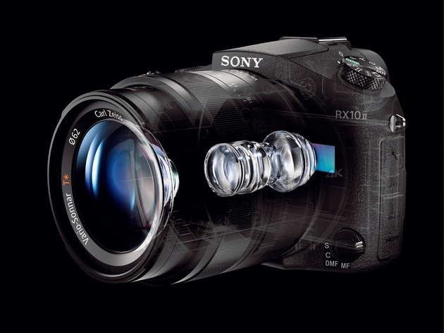 Cutaway render of the Sony RX10 II showing the lens and its 1-inch sensor