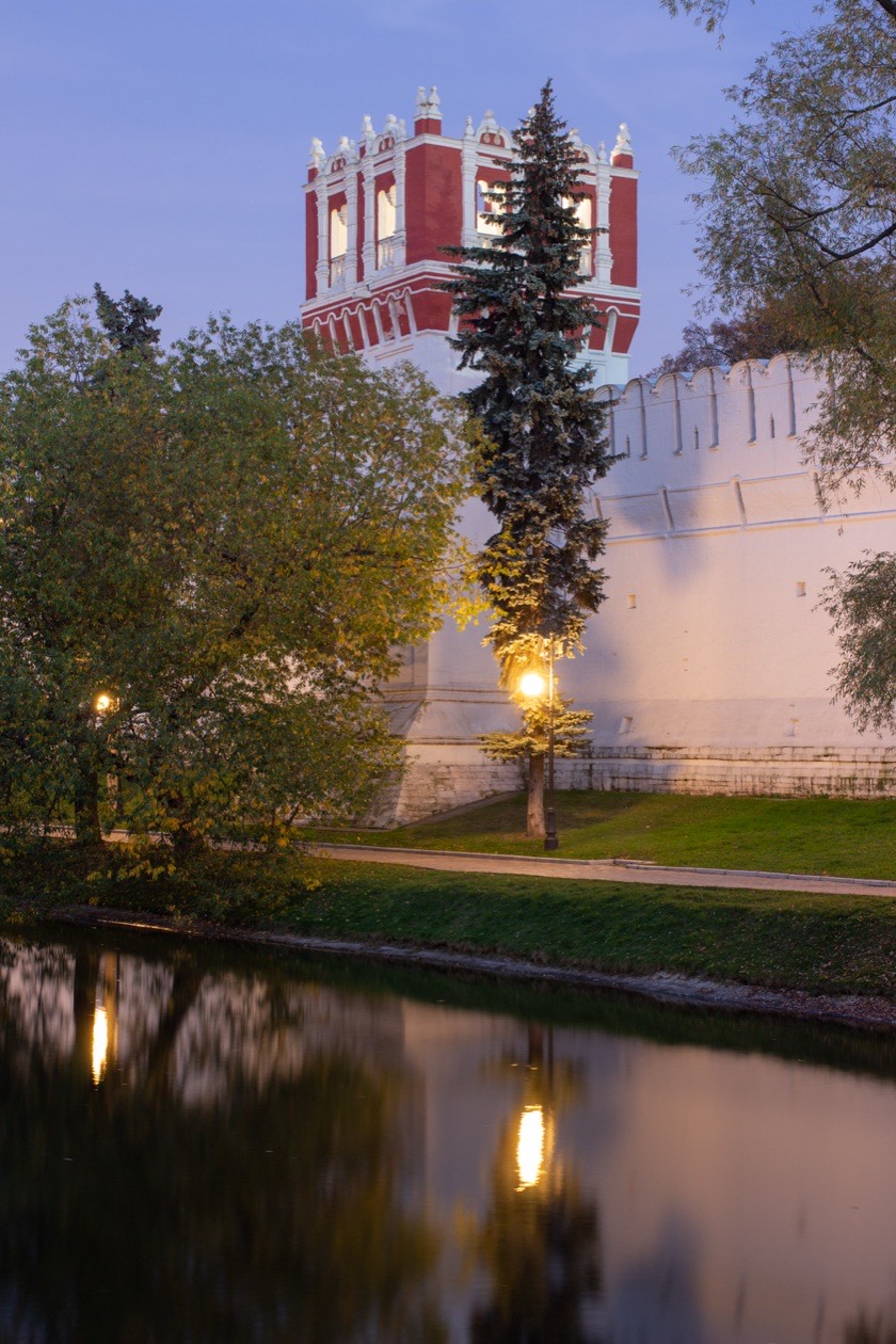 The same monastery wall and tower at dusk, second version for comparison