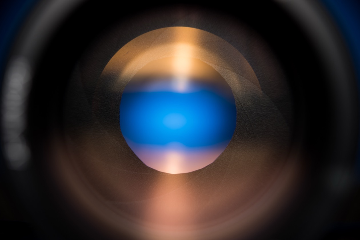 Lens aperture blades closed down one step, a slightly smaller opening